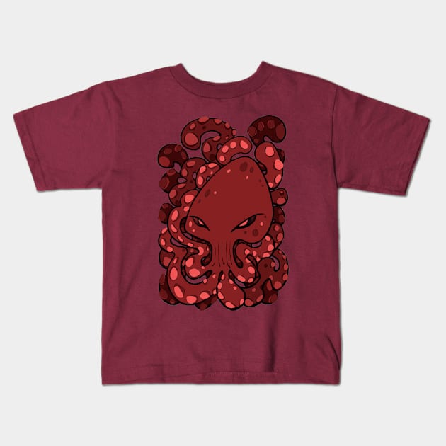 Octopus Squid Kraken Cthulhu Sea Creature - Chile oil red Kids T-Shirt by BigNoseArt